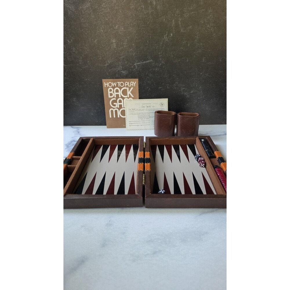 Vintage Backgammon Set in Faux Leather Carrying Case Tabletop